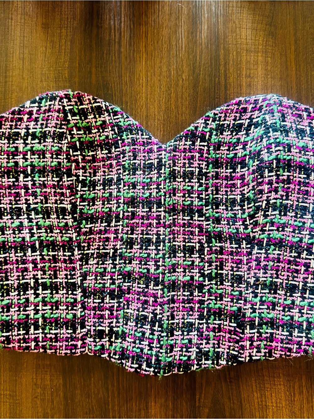 Zara Pink, Green & Black Tweed Strapless Bustier